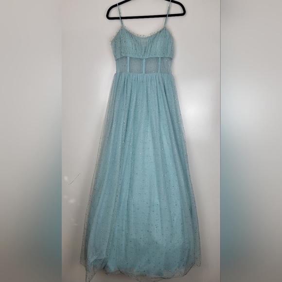 NWT TLC Say Yes Juniors Rhinestone-Embellished Mesh-Waist Gown in Seagreen 13/14 - Picture 5 of 15